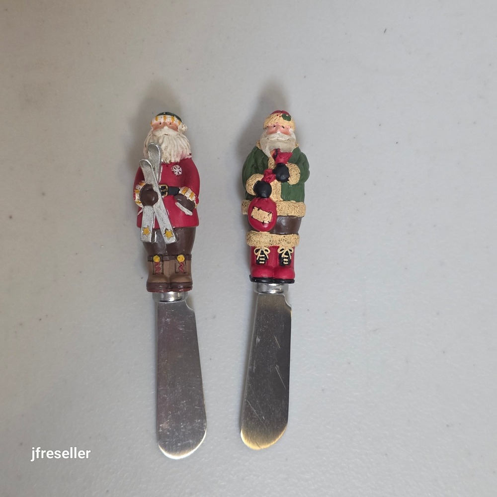 Boston Warehouse Christmas Santa Claus Cheese Spreaders Stainless Set of 2